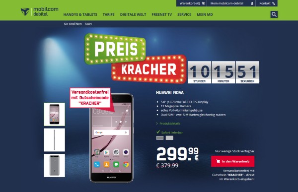 mobilcom-debitel Preiskracher am 12. Februar: Huawei Nova für 299,99 Euro