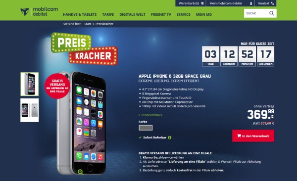 mobilcom-debitel Preiskracher: iPhone 6 für 369,99 Euro
