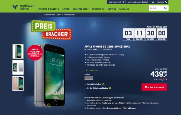 mobilcom-debitel Preiskracher: iPhone 6S