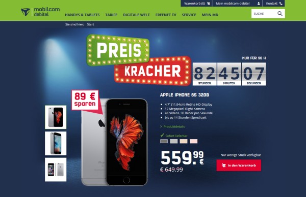 mobilcom-debitel Preiskracher: iPhone 6s für 559,99 Euro