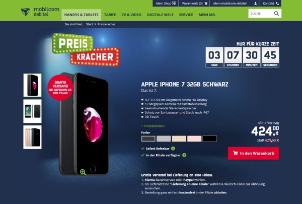 mobilcom-debitel Preiskracher: iPhone 7 32 GB