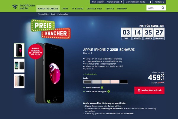 mobilcom-debitel: iPhone 7 32 GB für 459,- Euro