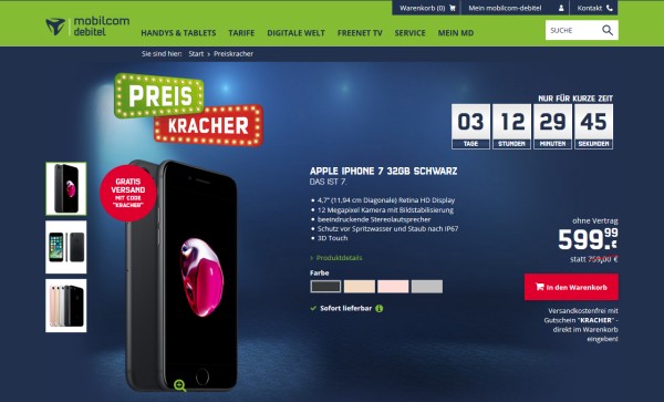 mobilcom-debitel Preiskracher: iPhone 7 32 GB für 599,99 Euro