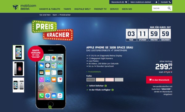 mobilcom-debitel Preiskracher: iPhone SE 32 GB