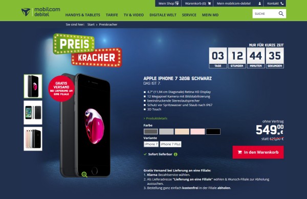 mobilcom-debitel Preiskracher: iPhone 7 32 GB