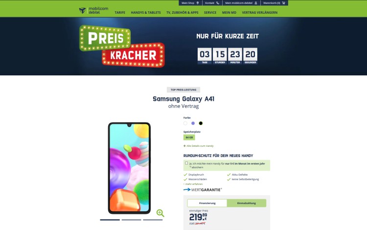 mobilcom-debitel Preiskracher: Samsung Galaxy A41