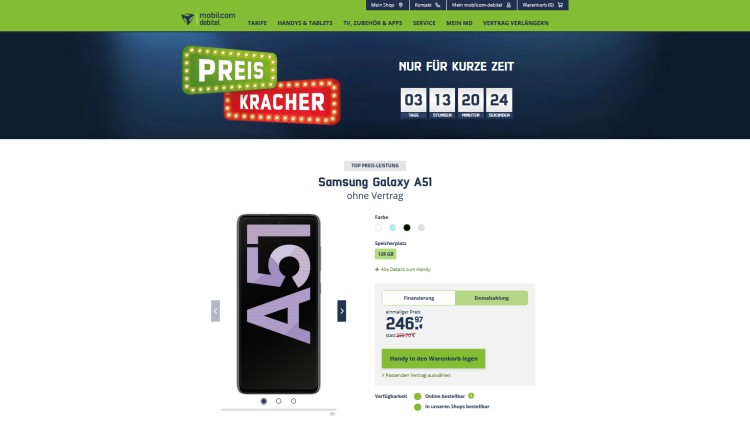 Samsung Galaxy A51 für 246,97 Euro