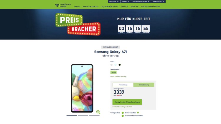 mobilcom-debitel Preiskracher: Samsung Galaxy A71