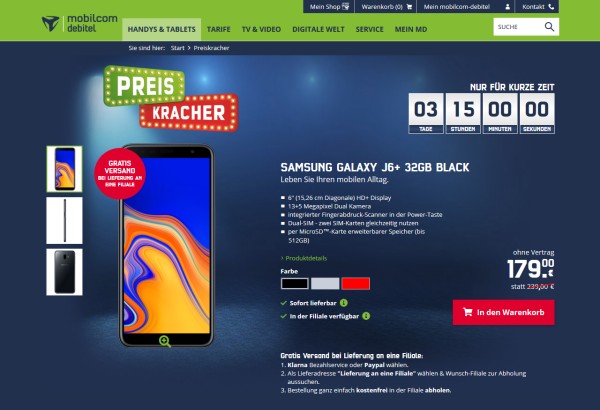 mobilcom-debitel Preiskracher: Samsung Galaxy J6+
