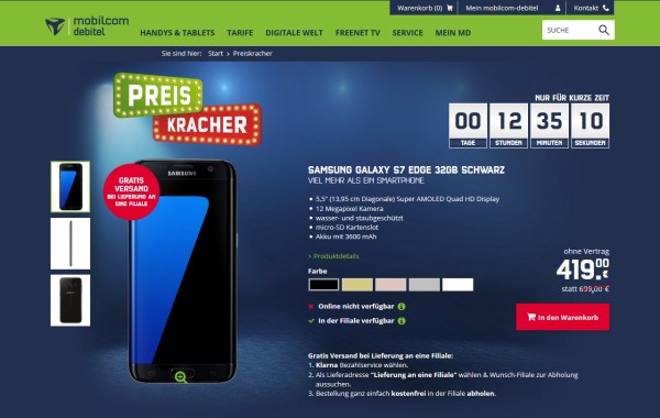 mobilcom-debitel Preiskracher: Samsung Galaxy S7 edge