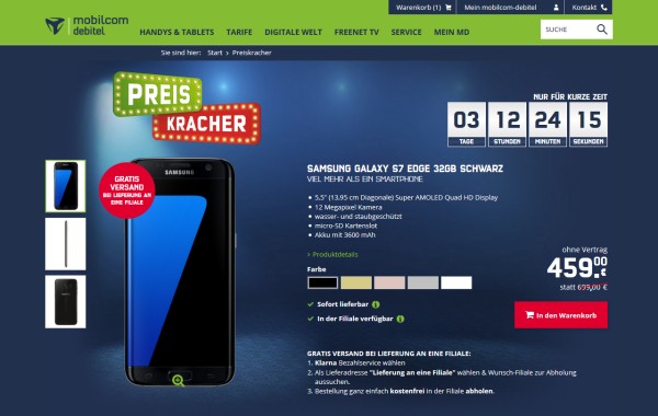 mobilcom-debitel Preiskracher: Samsung Galaxy S7 Edge für 459 Euro