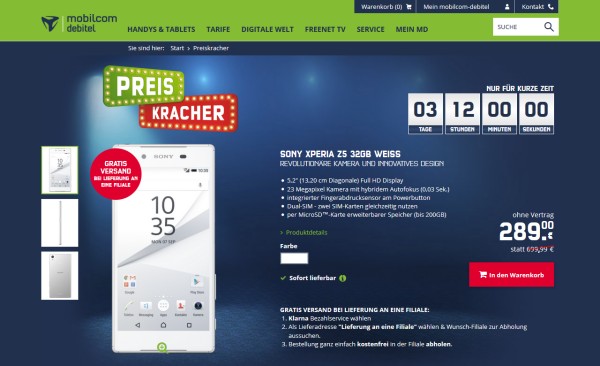mobilcom-debitel Preiskracher am 27. August: Sony Xperia Z5