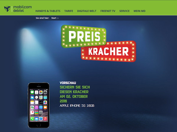 mobilcom-debitel Sonntagskracher iPhone 5s Ankündigung