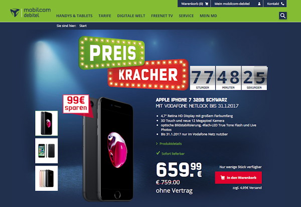 mobilcom-debitel Preiskracher: iPhone 7 für 659,99 Euro