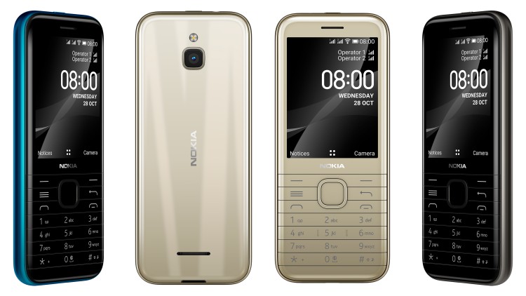 Nokia 8000 4G in Citrine Gold, Onyx Black und Topaz Blue