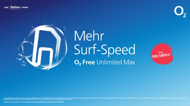 O2 Free Unlimited Max Tarif ab 05.05.2021 mit bis zu 500 MBit/s für Neukunden