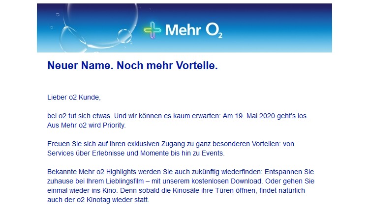 Mehr O2 wird zu Priority Mehr O2 wird zu Priority