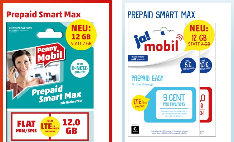 12 GB Datenvolumen für 19,99 Euro bei Penny Mobil und ja! mobil