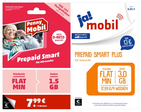 Penny Mobil Prepaid Smart und ja! mobil Prepaid Smart Plus Tarife