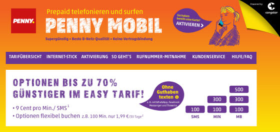 Neue Tarifoptionen zum Penny Mobil Easy Tarif