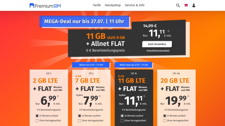 PremiumSIM Allnet Flat mit 11 GB für 11,11 Euro