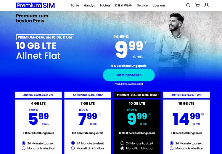 PremiumSIM LTE Tarif mit 10 GB für 9,99 Euro