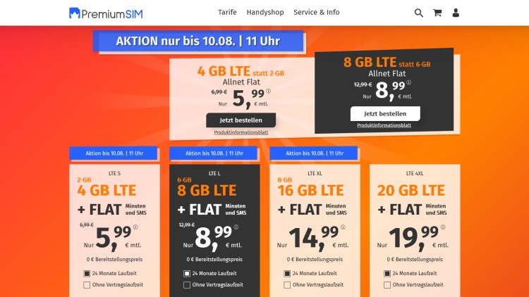 PremiumSIM Allnet Flat mit 16 GB für 14,99 Euro