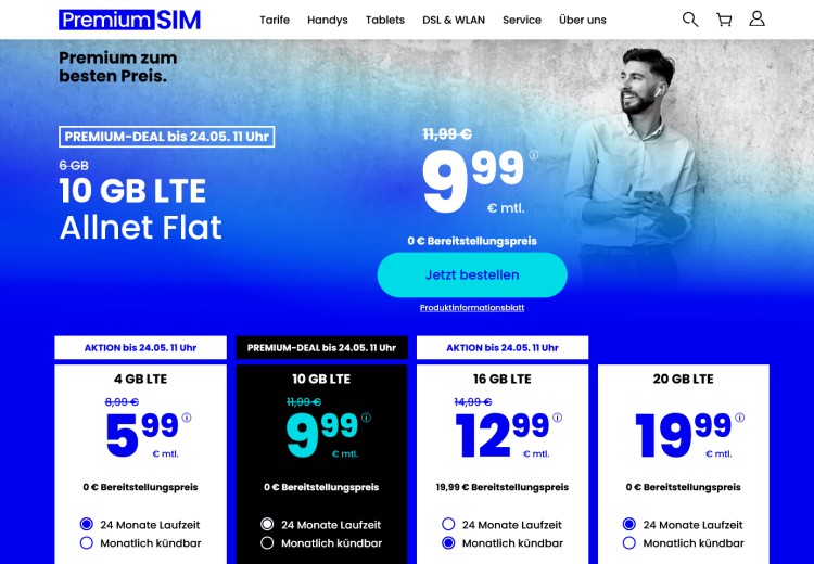 PremiumSIM Aktion: LTE-Tarif mit 16 GB für 12,99 Euro pro Monat