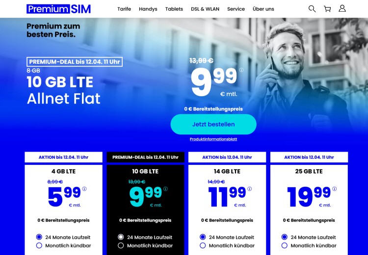 PremiumSIM LTE 14 GB für 11,99 Euro und weitere Aktionstarife
