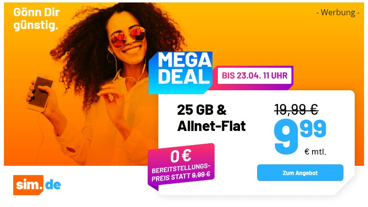 sim.de Allnet Flat 25 GB für 9,99 Euro