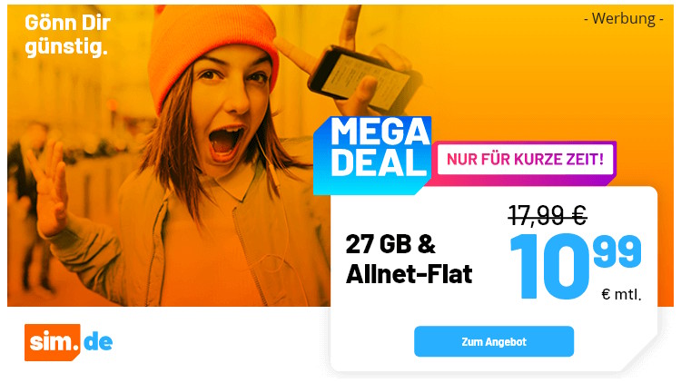 sim.de Allnet Flat 15 + 12 GB für 10,99 Euro