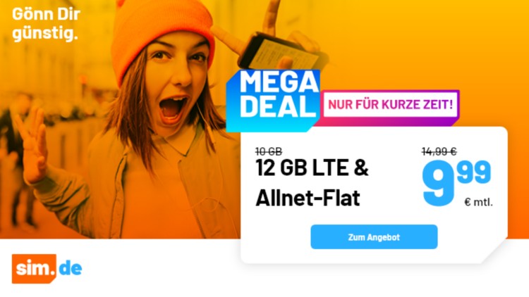 sim.de LTE All Tarif mit 12 GB für 9,99 Euro