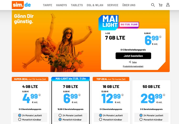 sim.de Allnet-Flat Tarife im Mai 2022