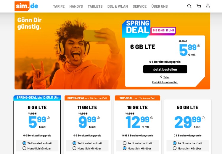 sim.de LTE All Tarife im Mai 2022