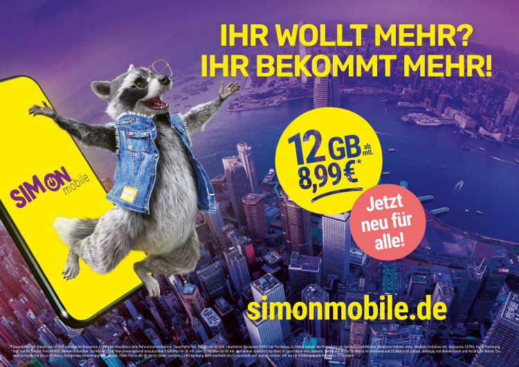 SIMon mobile Basistarif mit 12 GB Daten ab 8,99 Euro