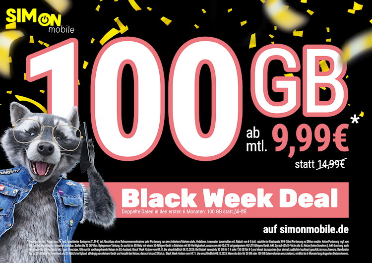 SIMon mobile Black Week Angebot mit 100 GB ab 9,99 Euro