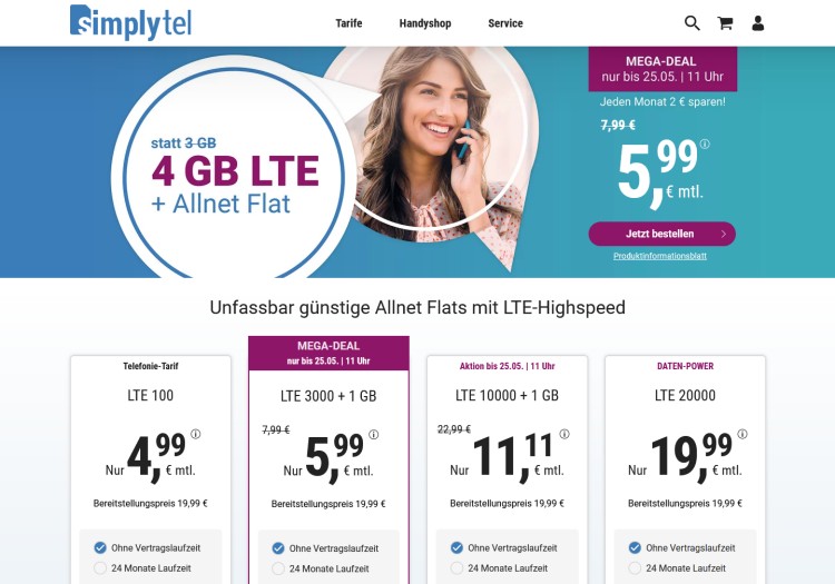 simplytel LTE 11 GB Tarif für 11,11 Euro