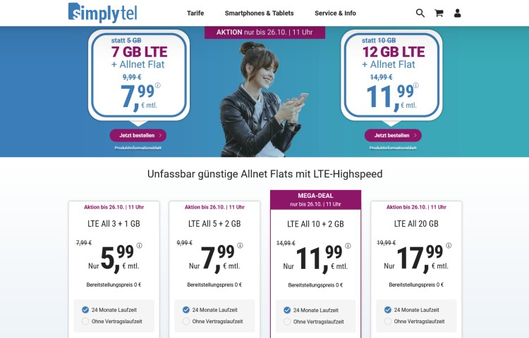 simplytel: 12 GB Allnet-Flat für 11,99 Euro