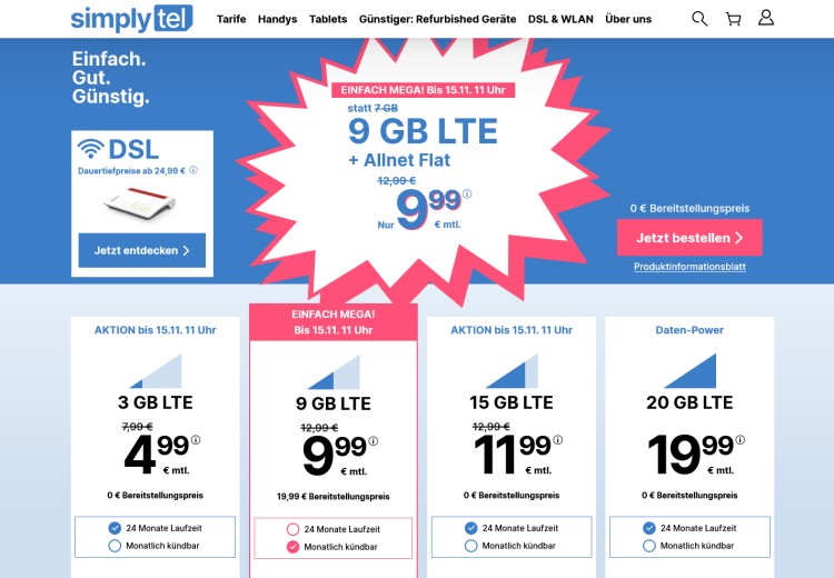 simplytel LTE Tarif mit 9 GB für 9,99 Euro