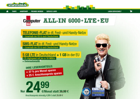 Allnet-Flat für Deutschland und in der EU mit 5 GB LTE + 1 GB Datenroaming für 24,99 Euro