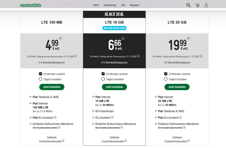 smartmobil.de LTE 10 GB Tarif für 6,66 Euro