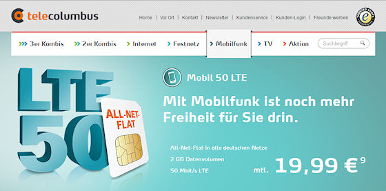 Tele Columbus: Neues Mobilfunkangebot für 19,99 Euro/Monat