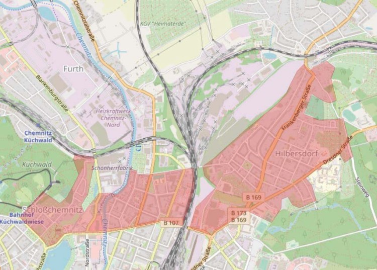 Glasfaser-Ausbaugebiet der Telekom in Chemnitz