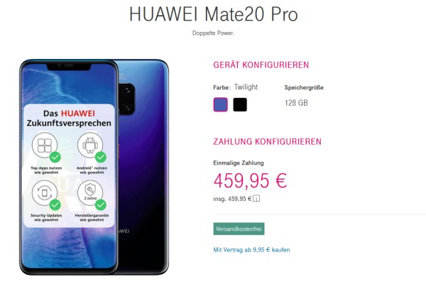 Huawei Mate20 Pro für 459,95 Euro im Telekom-Online-Shop
