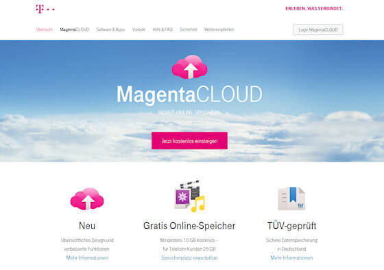 Website des neuen MagentaCloud Dienstes