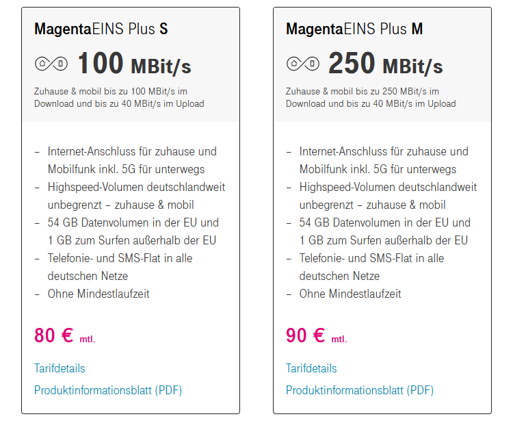 Telekom MagentaEins Plus Tarife