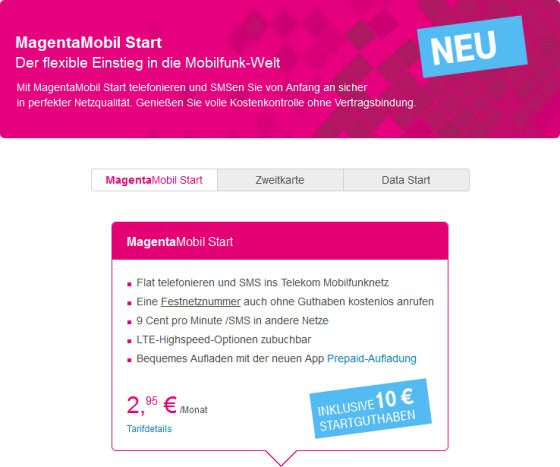Telekom MagentaMobil Start Prepaid-Tarif