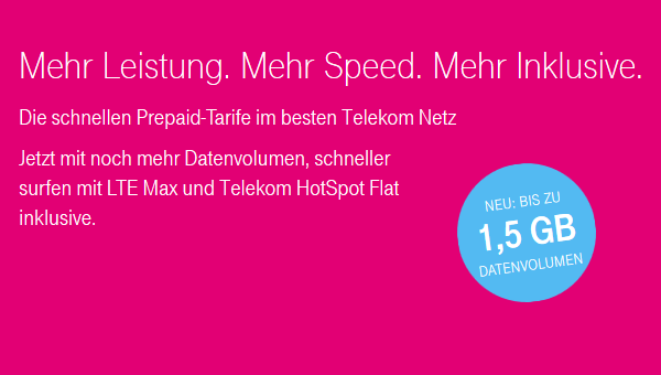 Telekom Prepaid-Tarife mit bis zu 1,5 GB Datenvolumen