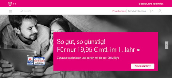 MagentaZuhause Tarife ab 19,95 Euro im ersten Jahr (Screenshot: telekom.de) MagentaZuhause Tarife ab 19,95 Euro im ersten Jahr