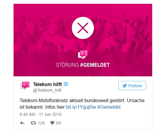 Telekom bestätigt Störung im Mobilfunknetz via Twitter